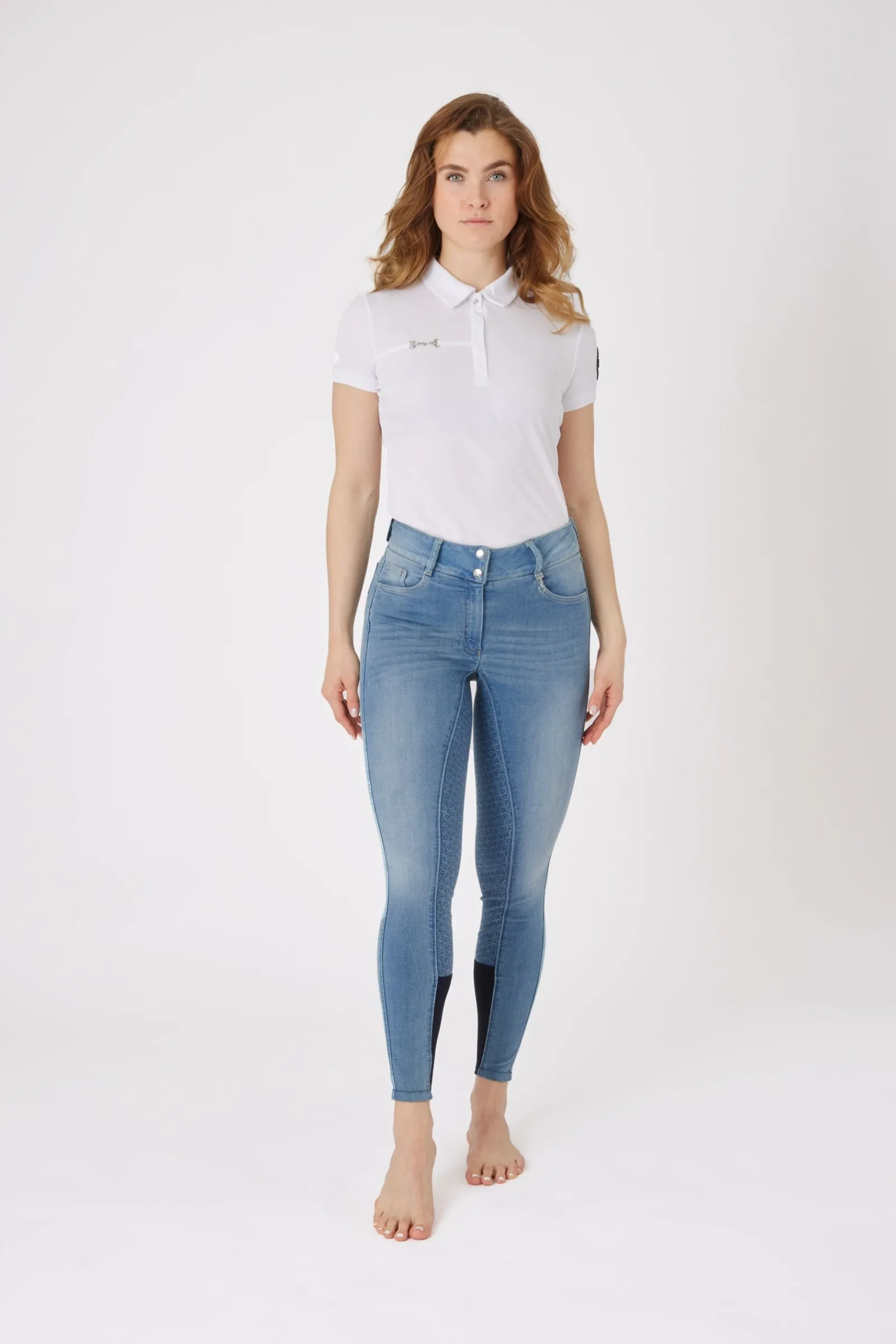 Horze Kaia Damen Reithose aus Vollbesatz in Jeansoptik mit Silikon Grip und hohem Bund*Damen Reithose Für Damen Mit Vollbesatz
