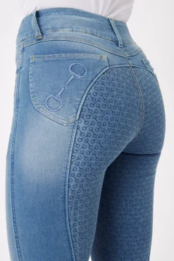 Horze Kaia Damen Reithose aus Vollbesatz in Jeansoptik mit Silikon Grip und hohem Bund*Damen Reithose Für Damen Mit Vollbesatz