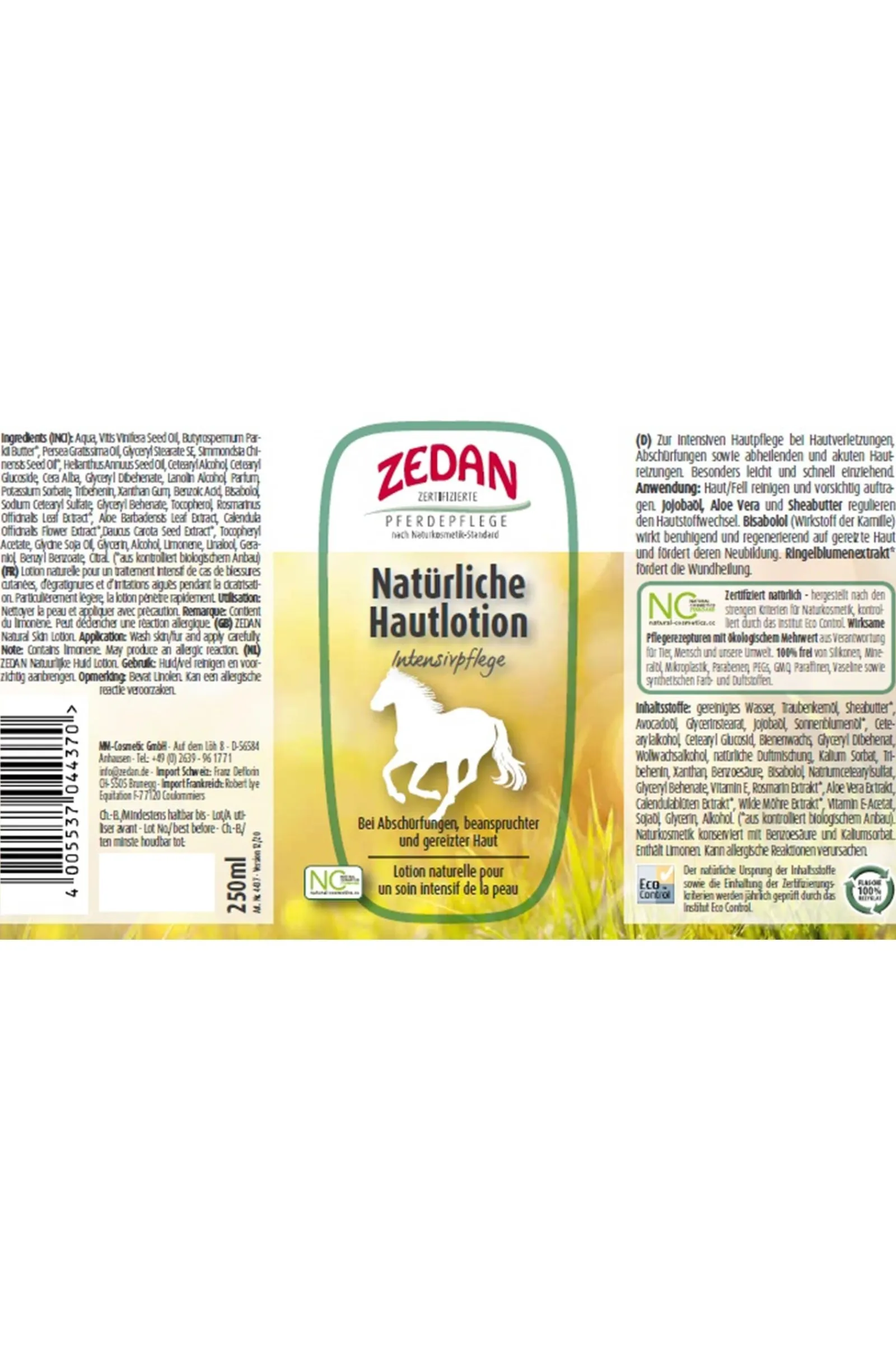 Zedan Natürliche Hautlotion Intensivpflege, 250ml* Haar- & Mähnen- & Schweifpflege