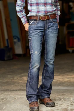Ariat Rebar Women's Durastretch Riveter Straight Leg Jeans*Damen Reithose Für Damen Mit Kniebesatz