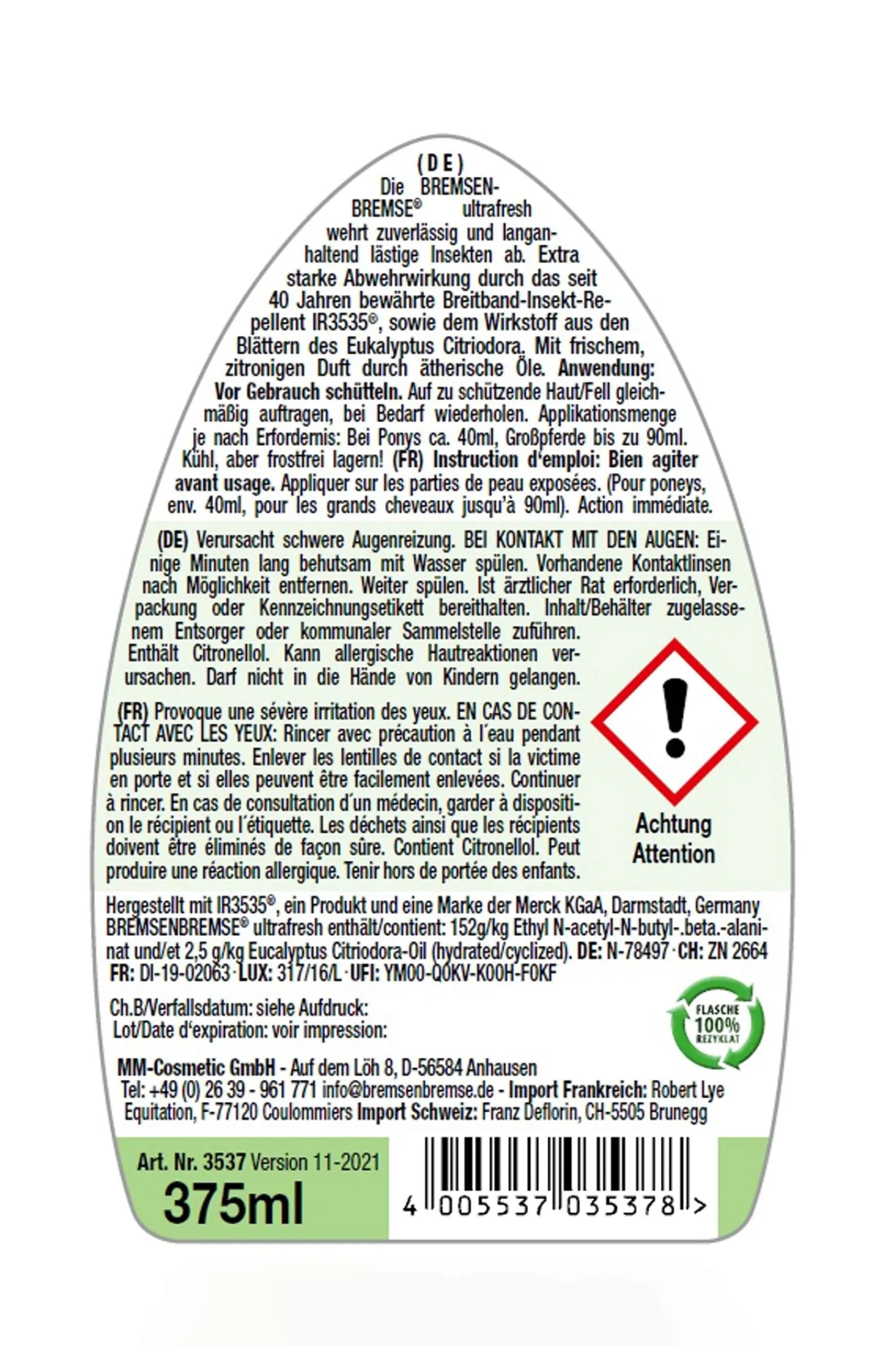 Bremsenbremse Ultrafresh Insektenschutz, Fliegenspray, 375ml* Fliegenschutzmittel